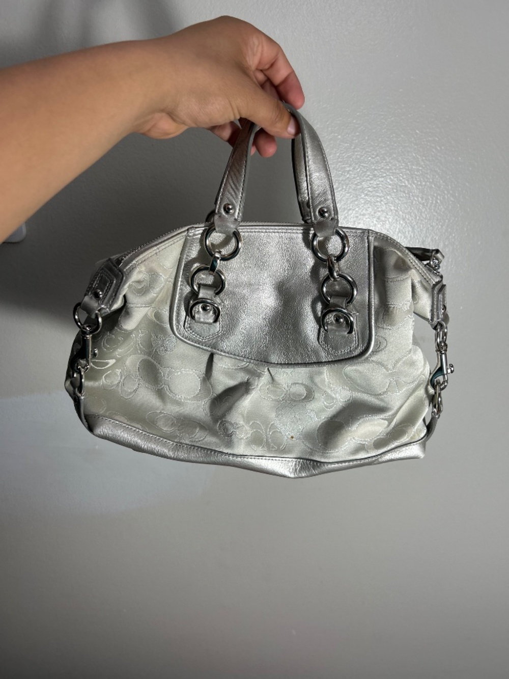 Coach Ashley Signature Lurex Carryall Garden Silver Gray Butterfly F19970 - Picture 2 of 11